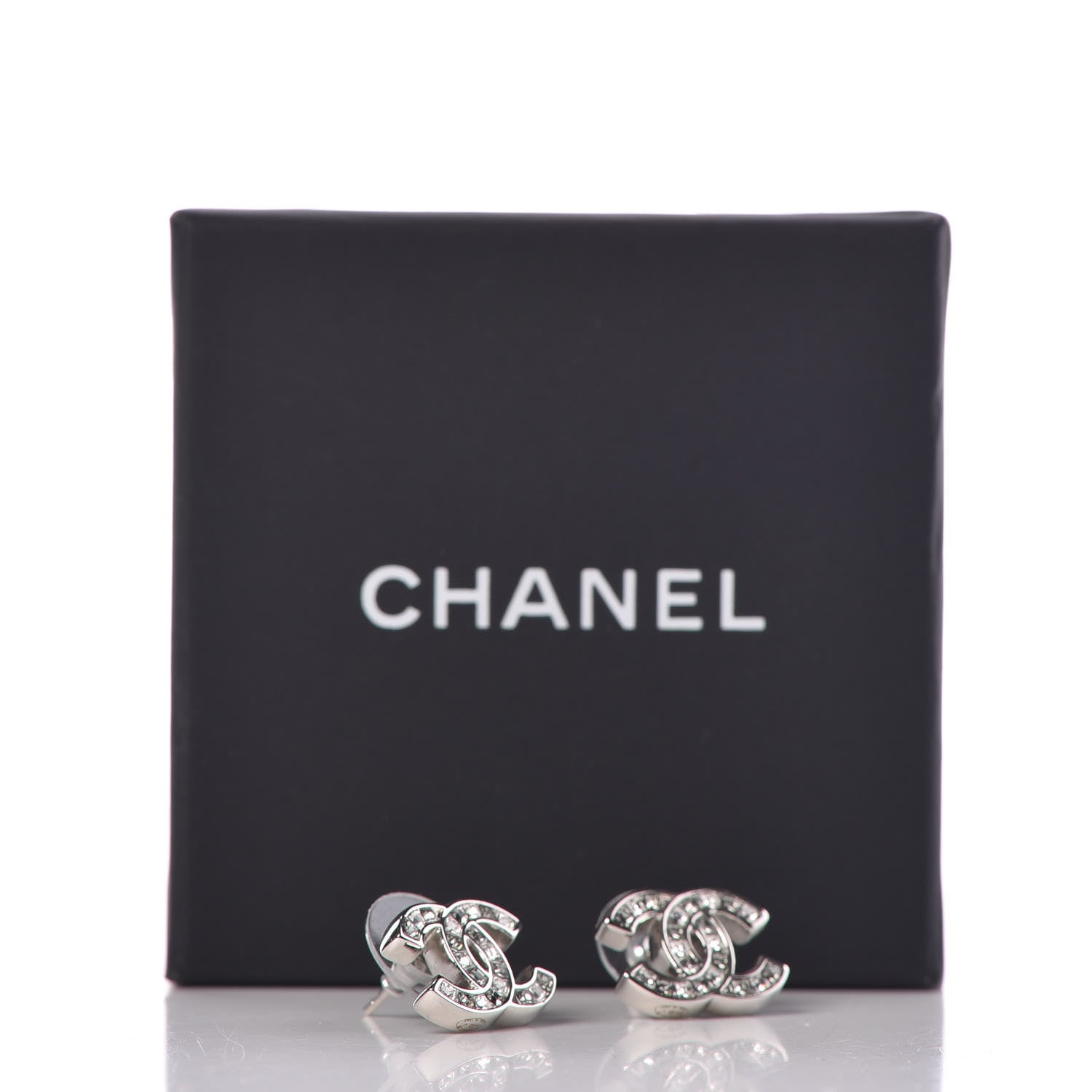Chanel Crystal Timeless CC Earrings Silver 5 of 5