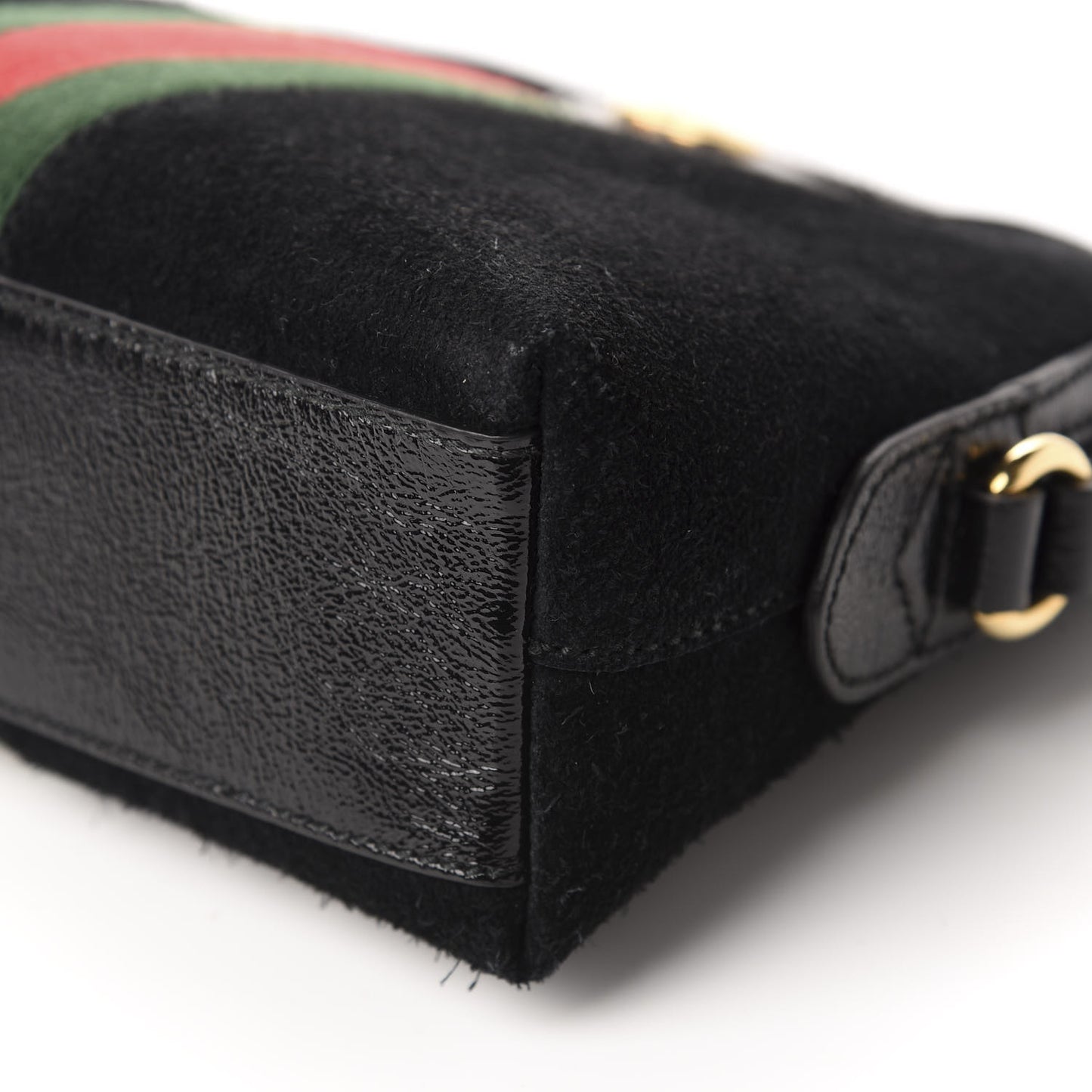 Suede Patent Web GG Small Ophidia Dome Shoulder Bag Black