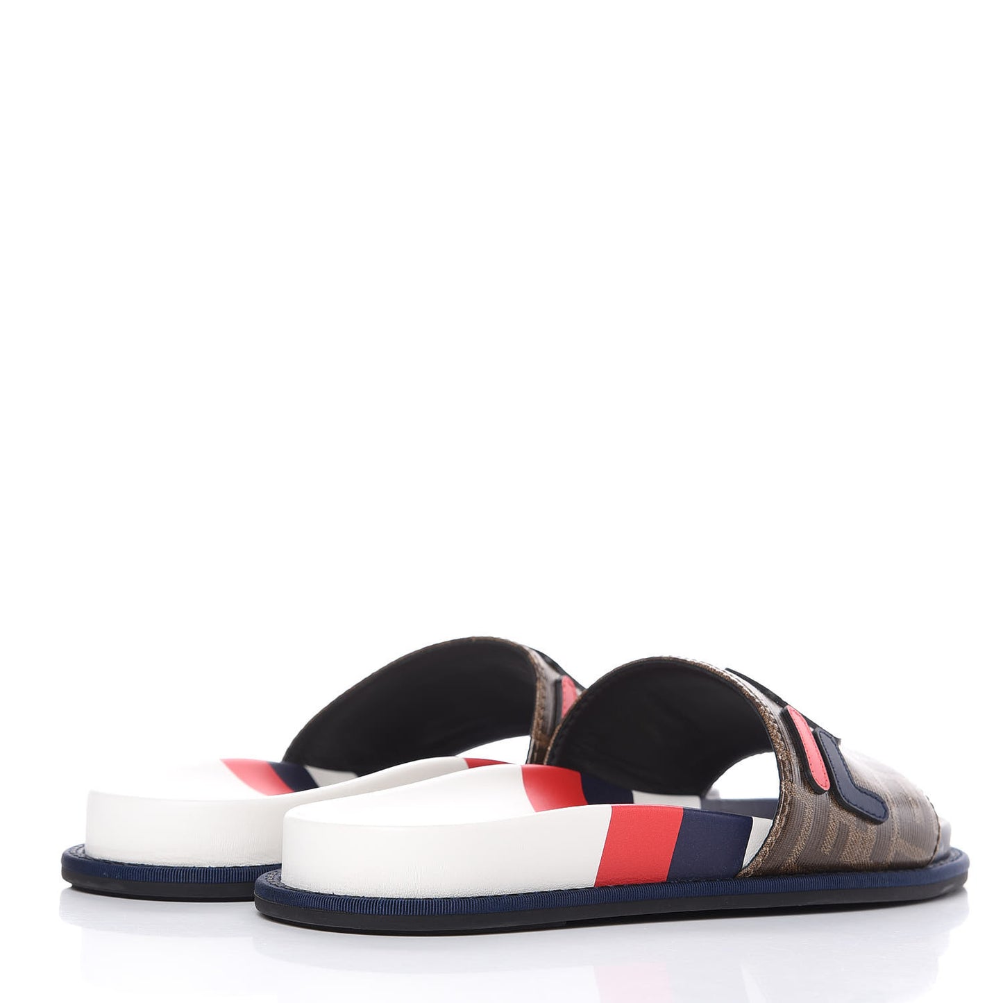 X FILA Glazed Fabric Calfskin FF 1974 Mania Slide Sandals 38 Mogano Panna Blueberry Caipiroska