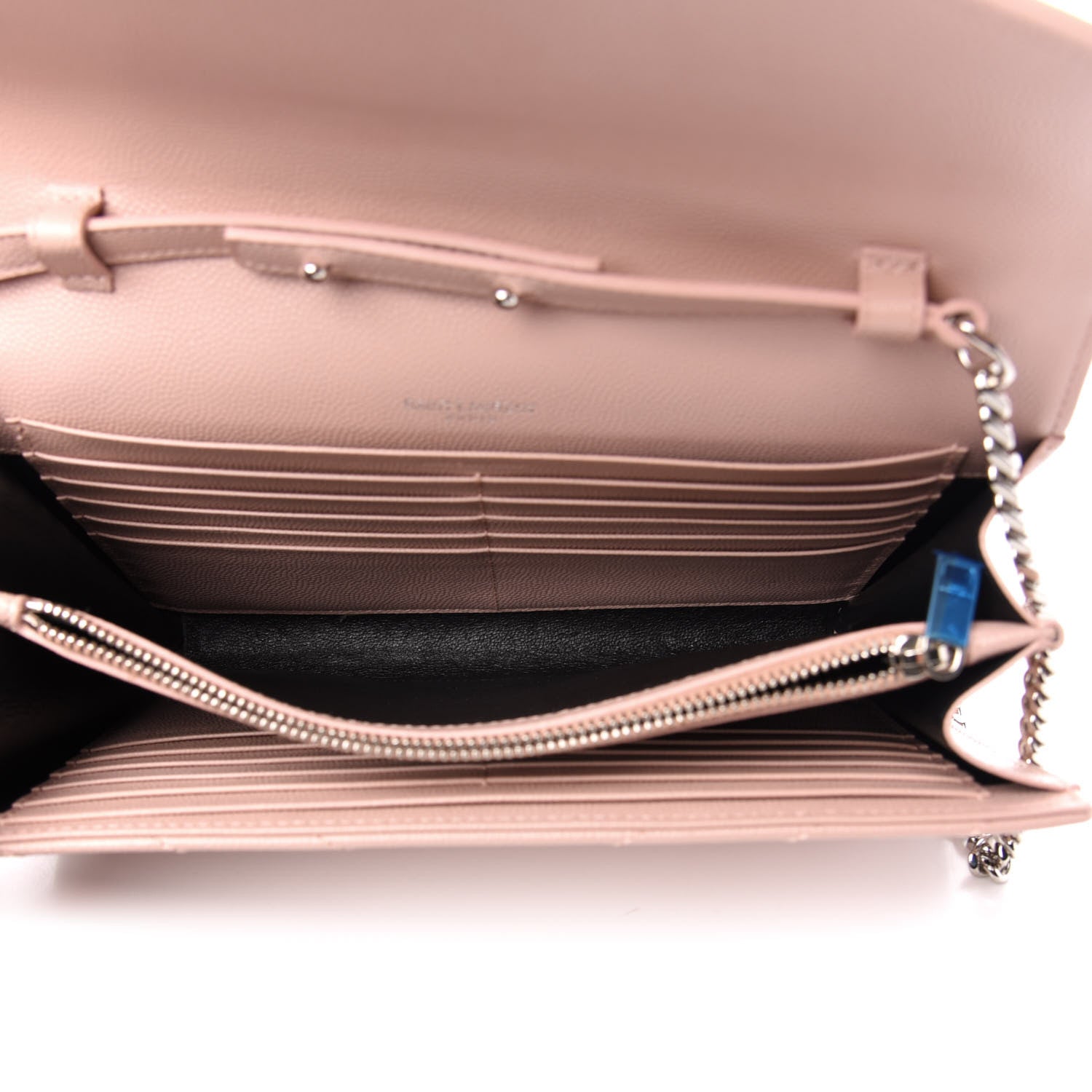 Saint Laurent Grain De Poudre Matelasse Chevron Monogram Chain Wallet Pale Pink 5 of 9