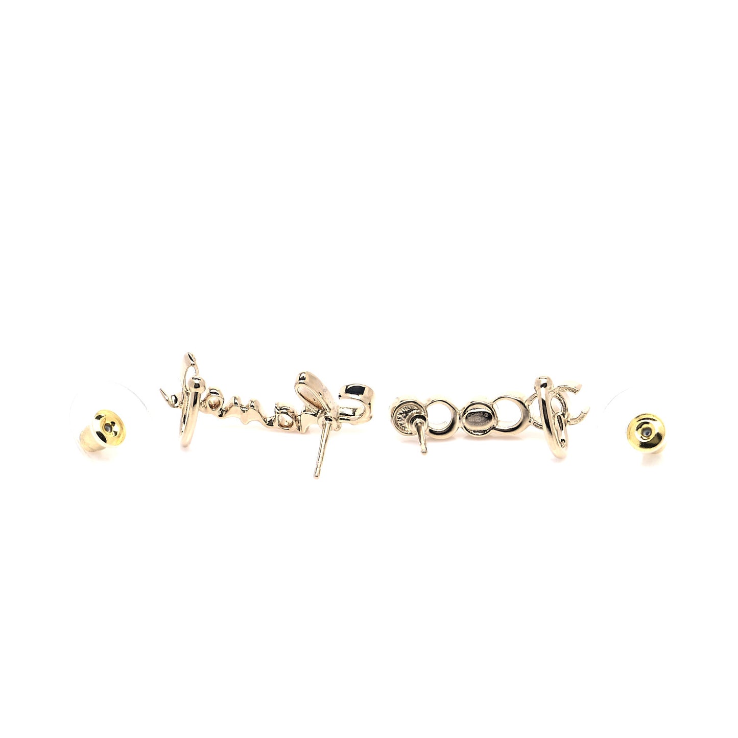 Metal Crystal Coco Script CC Climber Earrings Gold
