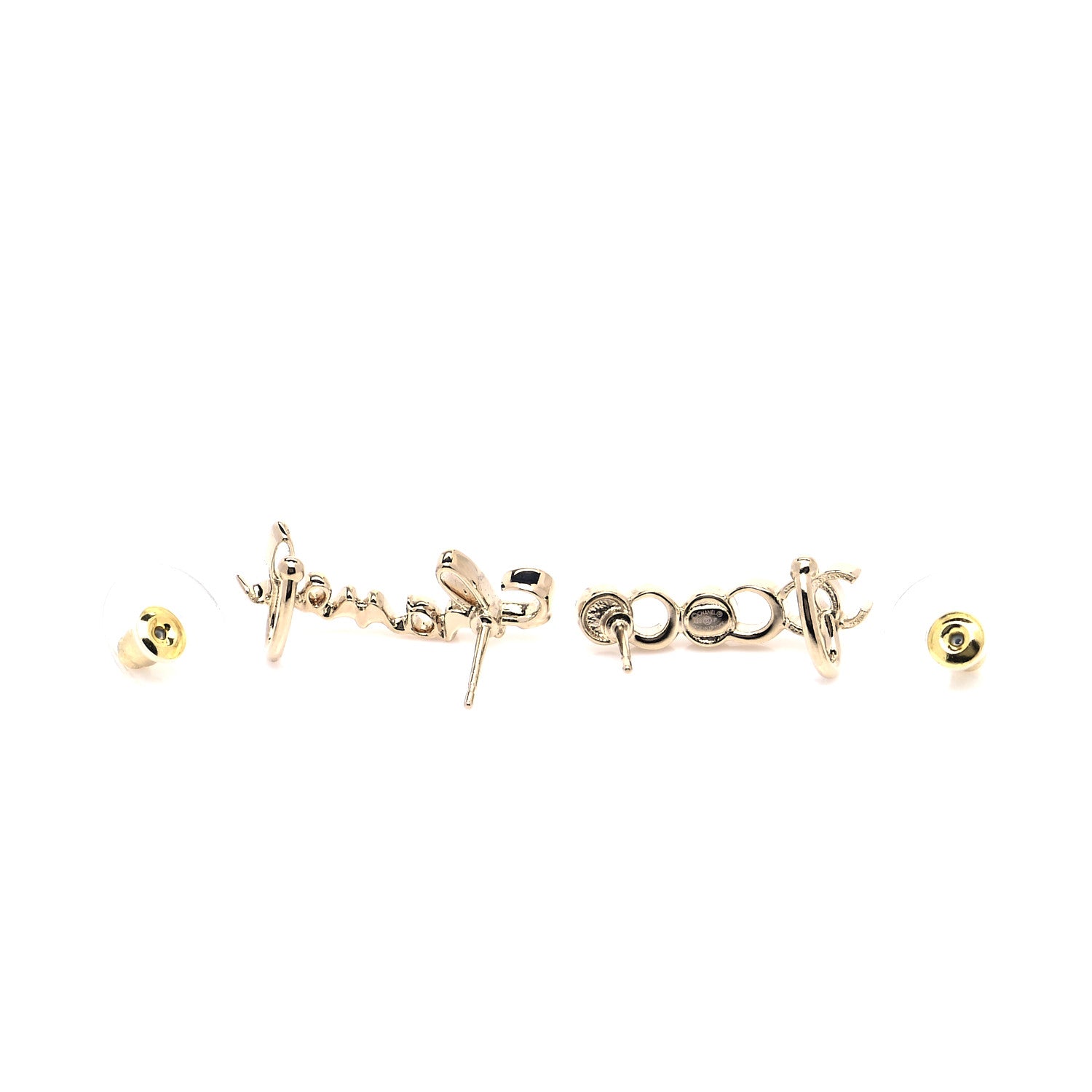 Chanel Metal Crystal Coco Script CC Climber Earrings Gold 4 of 6