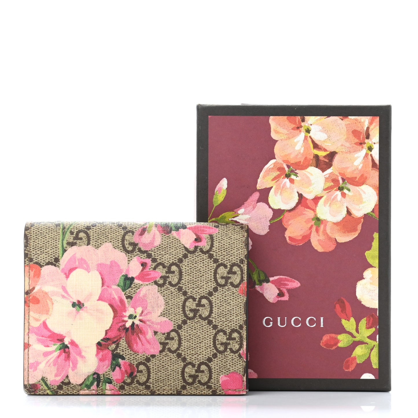 GG Supreme Monogram Blooms Card Case Beige Multicolor Dry Rose
