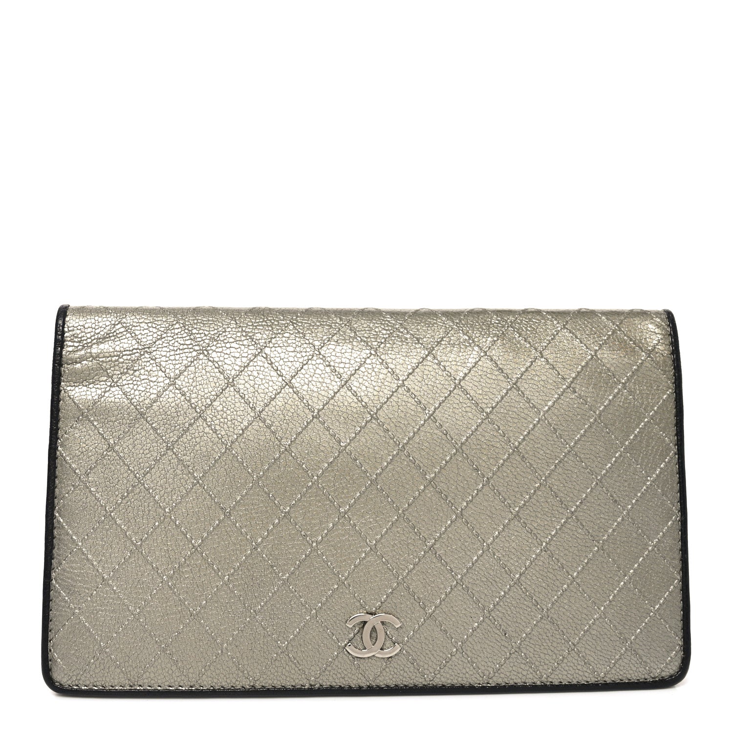 Chanel Metallic Calfskin Diamond Embossed Yen Wallet Grey 1 of 8