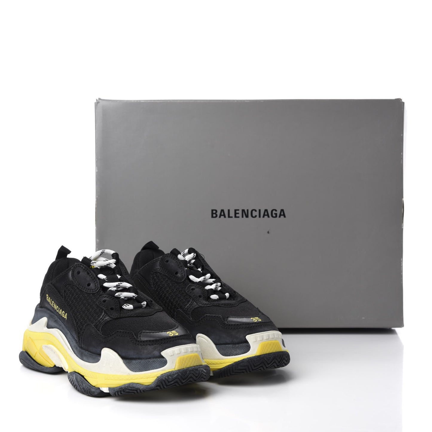 Fabric Mesh Womens Triple S Sneakers 35 Black Yellow