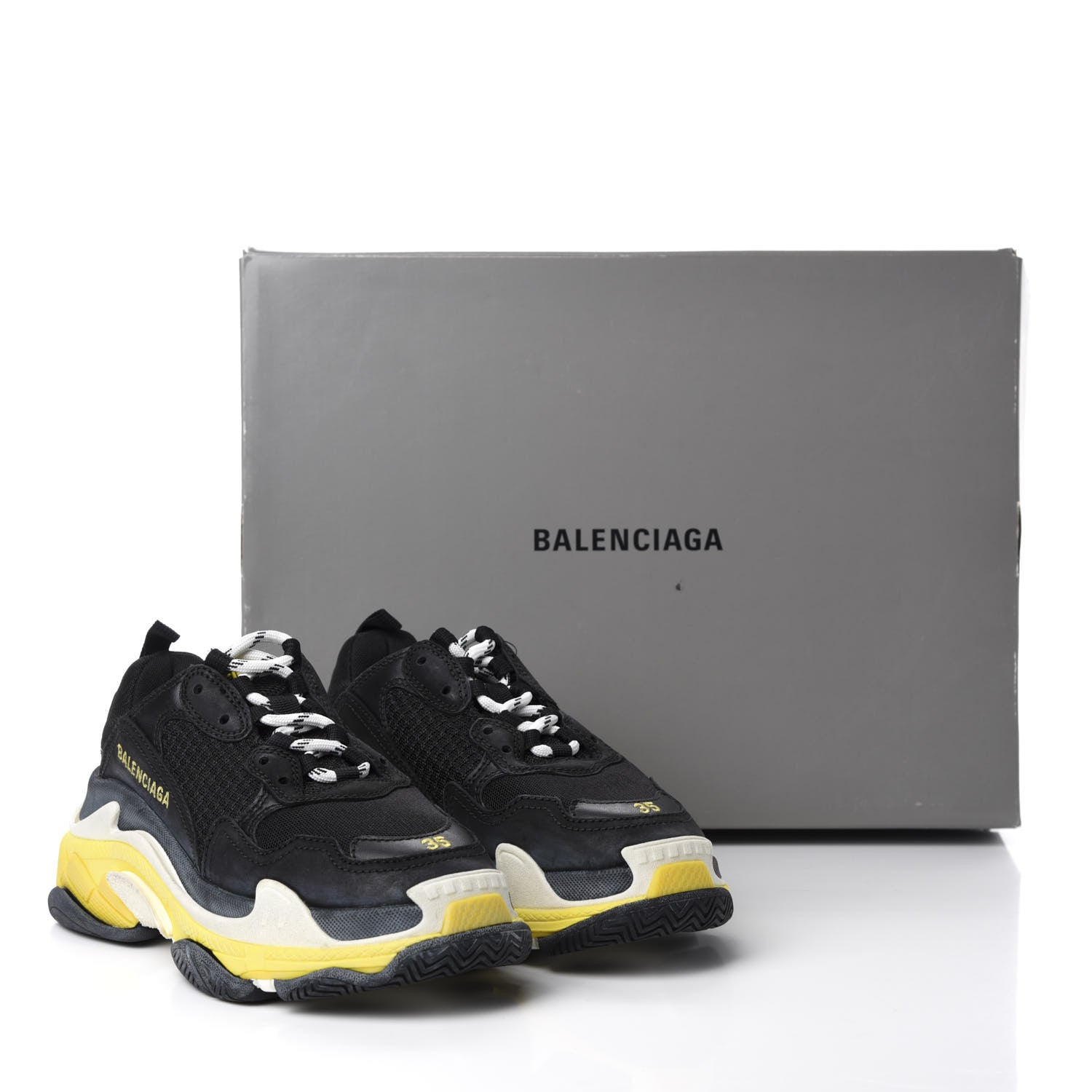 Balenciaga Fabric Mesh Womens Triple S Sneakers 35 Black Yellow 8 of 8