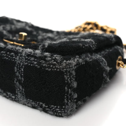 Chanel Wool Tweed Quilted Elegant Chain Flap Black Grey 10 of 11