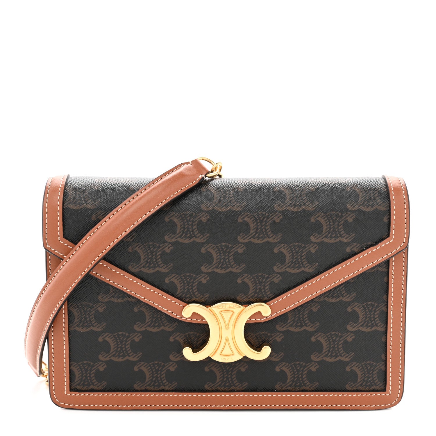 Celine Triomphe Canvas Calfskin Margo Wallet on Chain Tan 1 of 13