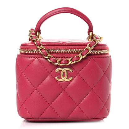 Chanel Lambskin Quilted Mini Top Handle Vanity Case With Chain Dark Pink 1 of 8
