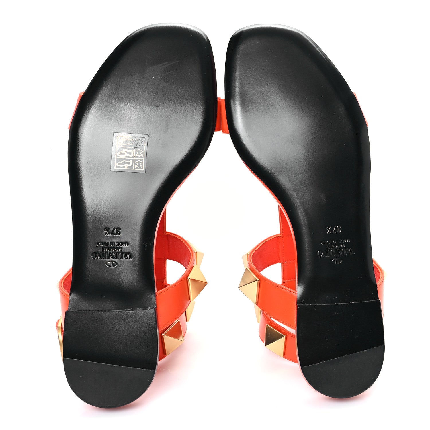 Valentino Garavani Calfskin Roman Stud Ankle Strap Flat Sandals 37.5 Titian 6 of 10
