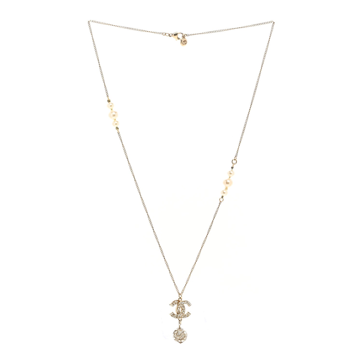 Chanel Pearl Crystal CC Pendant Necklace Gold 3 of 5