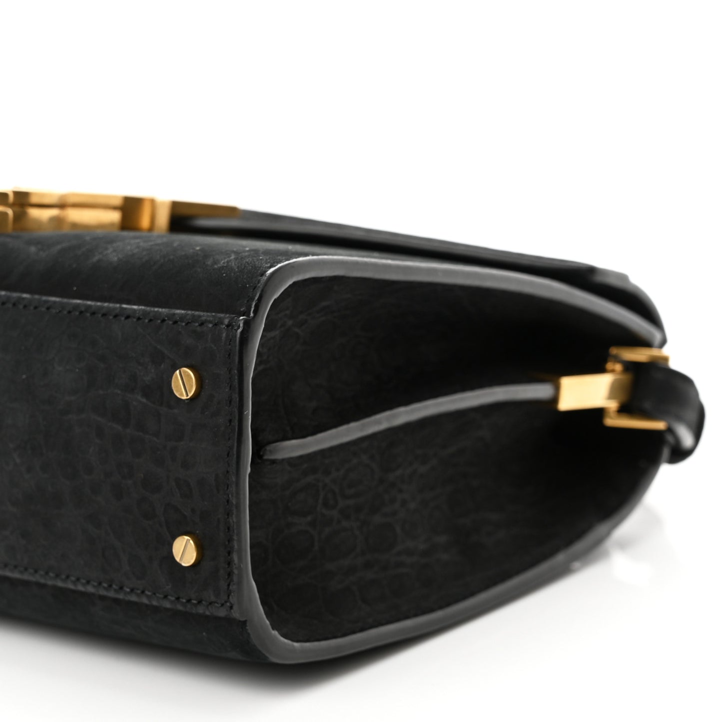 Nubuk Crocodile Embossed Mini Classic Monogram Cassandra Top Handle Black