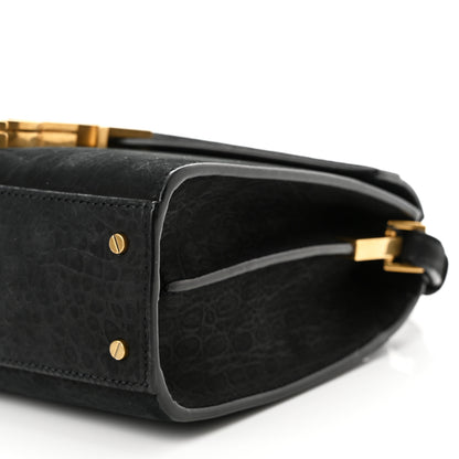 Saint Laurent Nubuk Crocodile Embossed Mini Classic Monogram Cassandra Top Handle Black 10 of 10