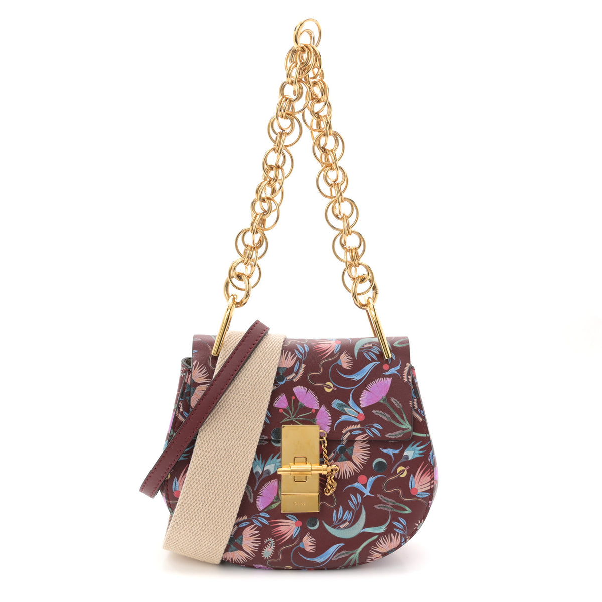 Chloe Calfskin Floral Print Drew Bi-Color Shoulder Bag Plum Purple 1 of 11