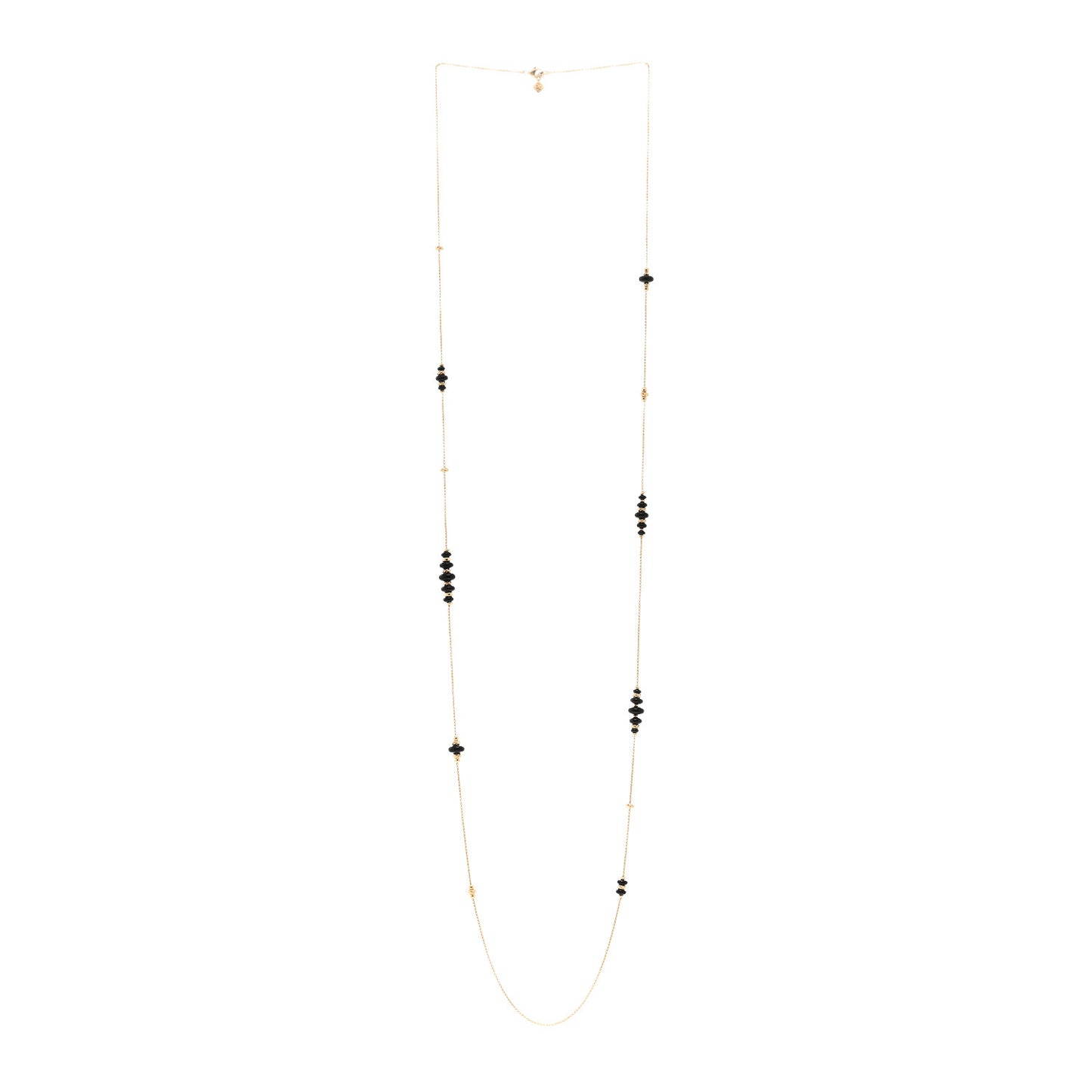 18K Yellow Gold Black Onyx Rio Rondelle Long Station Necklace