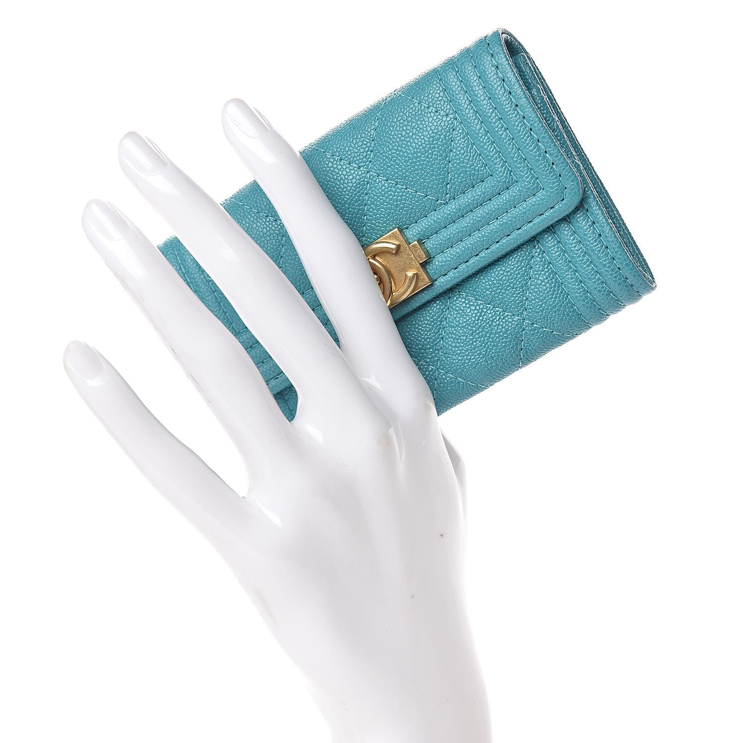 Chanel Caviar Quilted Boy Card Holder Wallet Turquoise 2 of 9