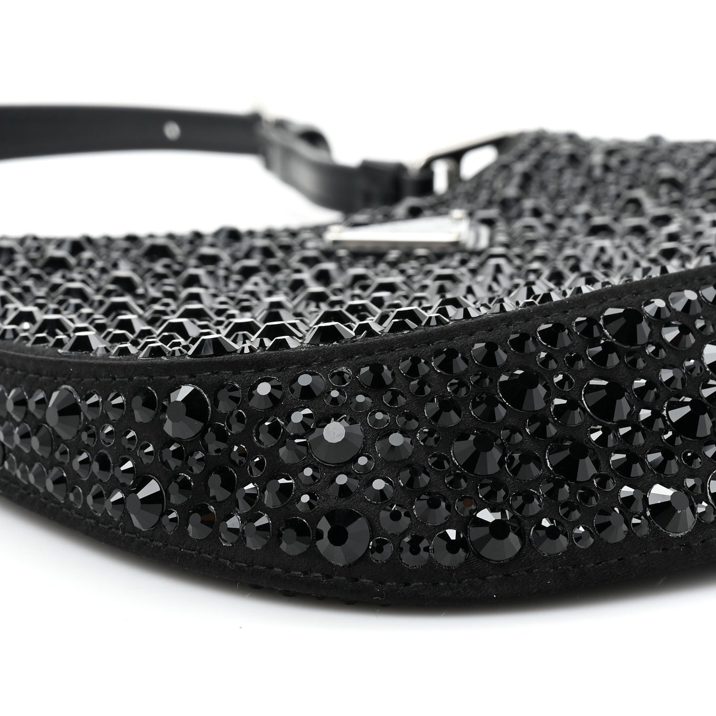 Satin Crystal Cleo Adjustable Strap Shoulder Bag Black