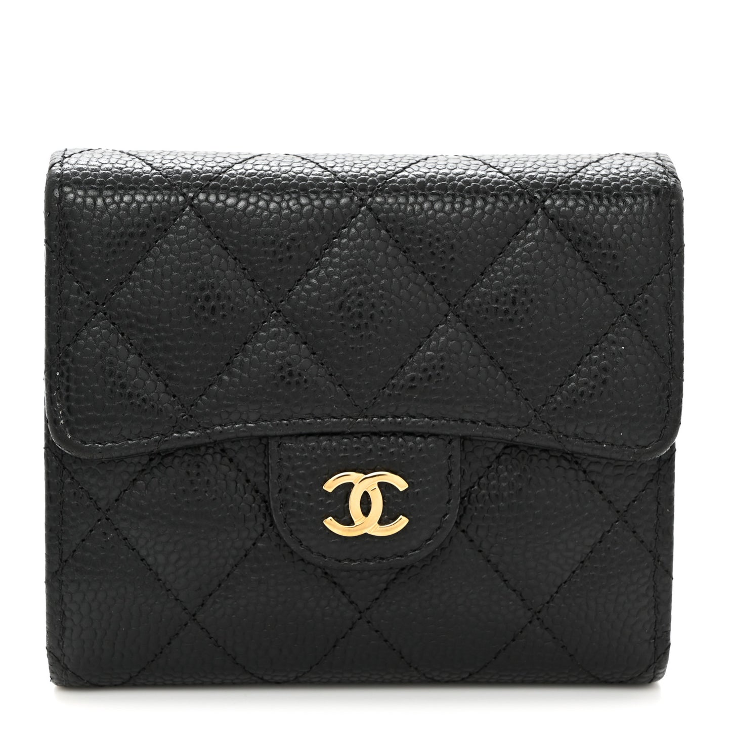 Caviar Quilted Compact Flap Wallet Black
