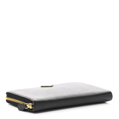 Prada Saffiano Metal Large Zip Around Travel Wallet Black 4 of 7