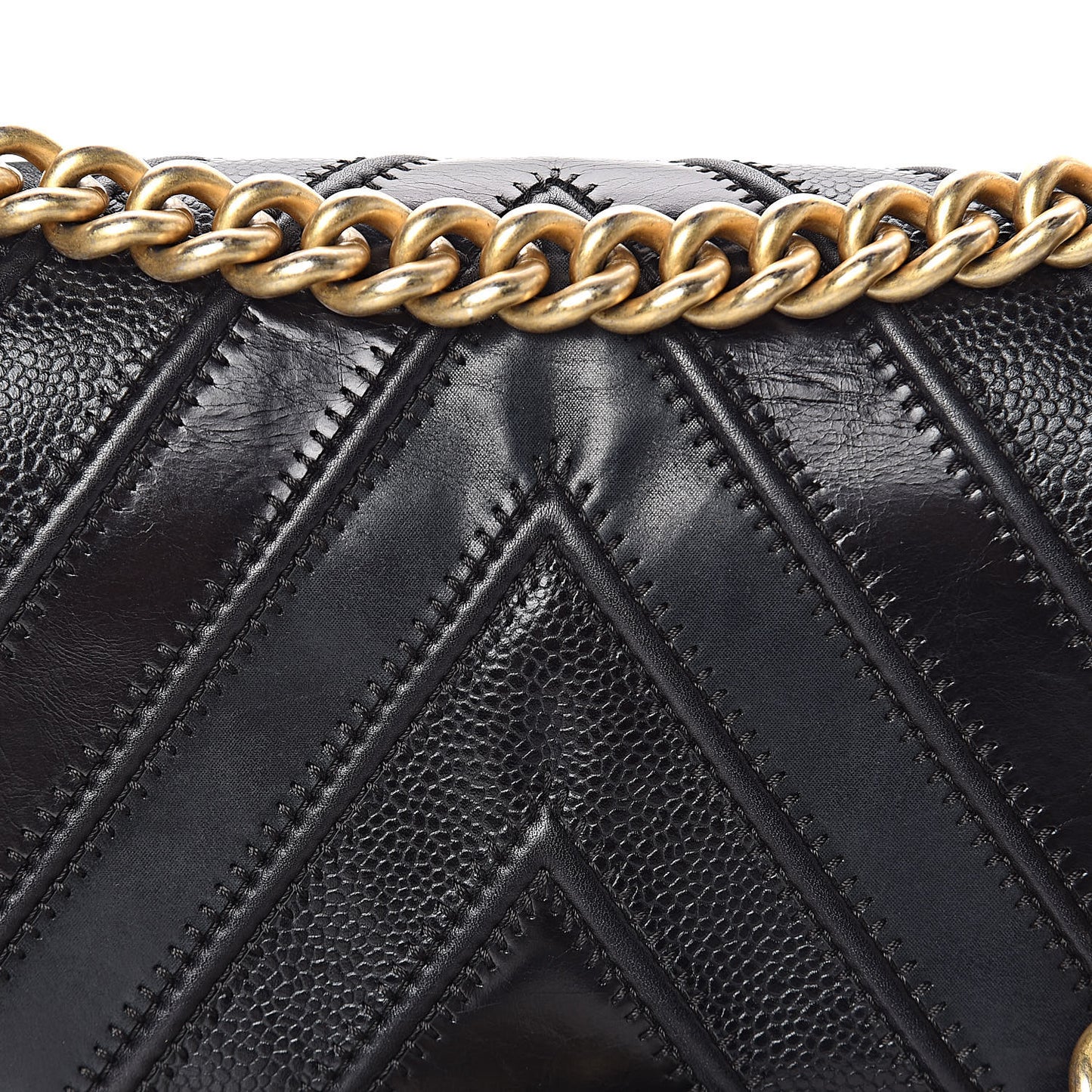 Caviar Suede Calfskin Chevron Medium Boy Flap Black