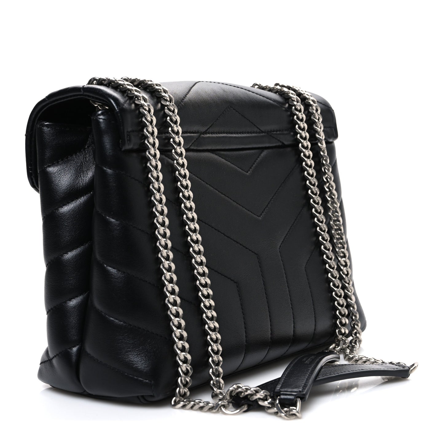 Calfskin Y Quilted Monogram Small Loulou Chain Satchel Black Black