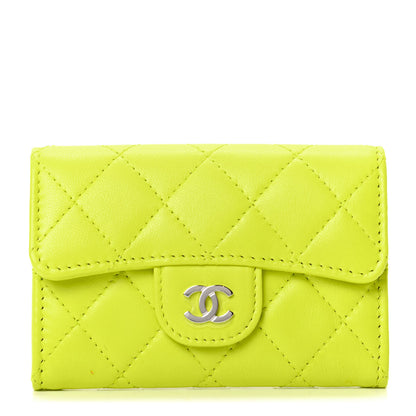Chanel Lambskin Quilted Flap Card Holder Wallet Yellow 1 of 9