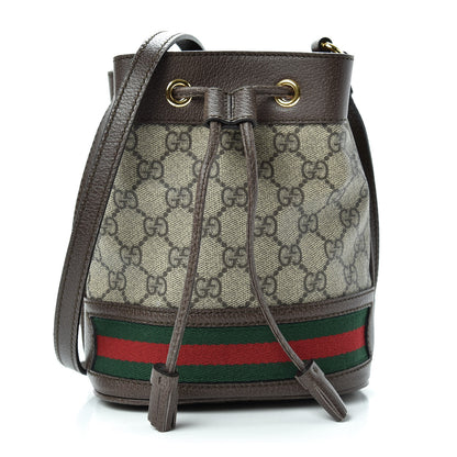 Gucci GG Supreme Monogram Web Mini Ophidia Bucket Bag Brown 1 of 9