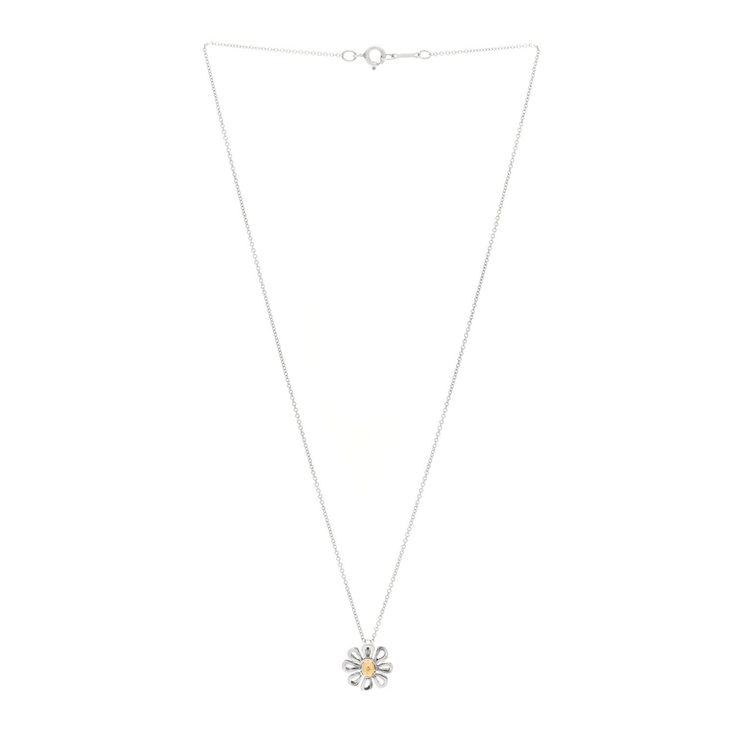 Sterling Silver 18K Yellow Gold Daisy Pendant Necklace