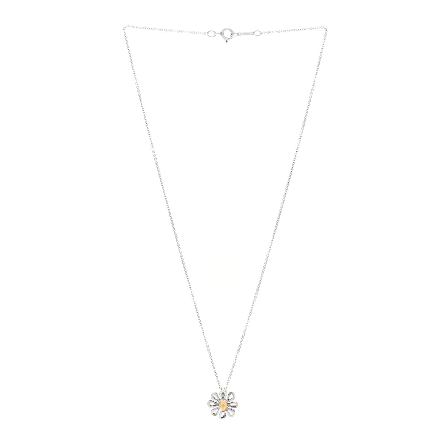 Tiffany Sterling Silver 18K Yellow Gold Daisy Pendant Necklace 3 of 4