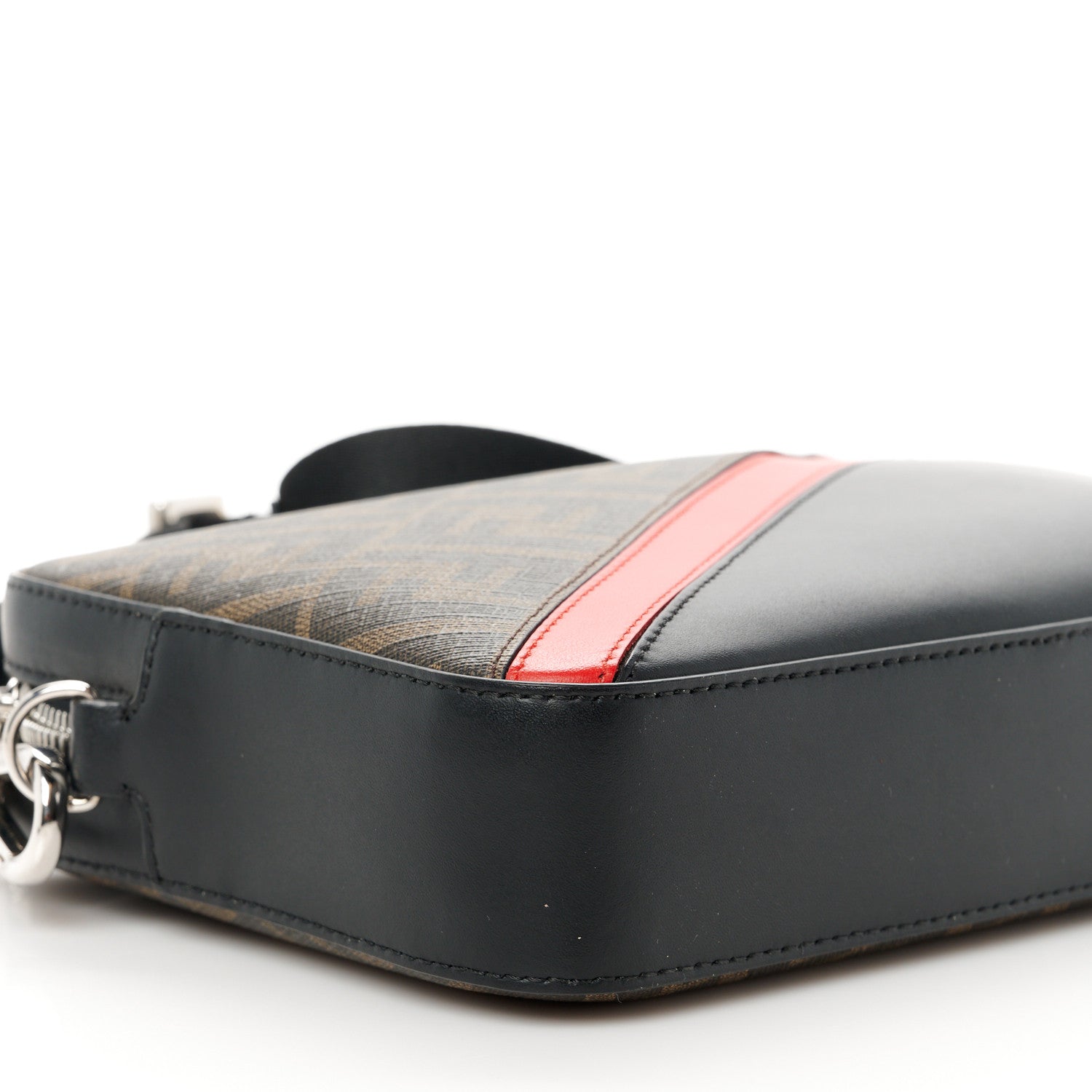 Fendi Glazed Fabric Vitello Liberty FF 1974 Diagonal Camera Case Tobacco Rosso Black 10 of 11