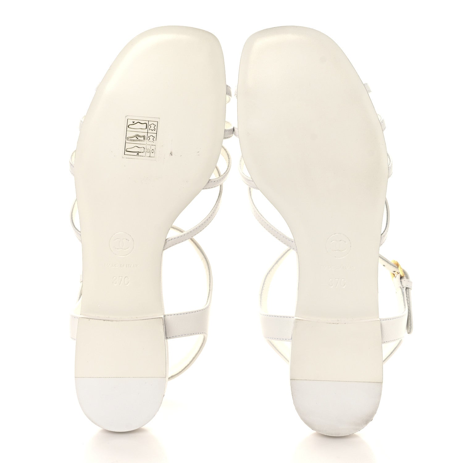 Chanel Lambskin Crystal CC Sandals 37 White 6 of 9