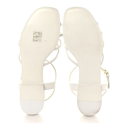 Chanel Lambskin Crystal CC Sandals 37 White 6 of 9