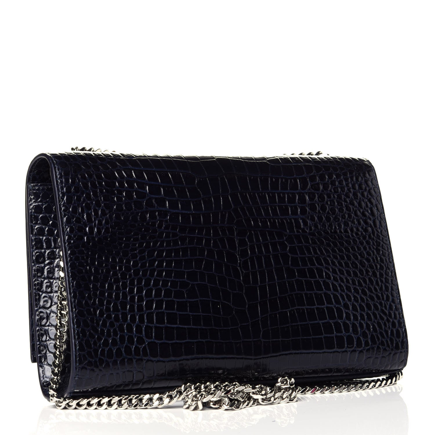 Saint Laurent Calfskin Crocodile Embossed Medium Classic Monogram Kate Tassel Satchel Blue Sapphire 3 of 8