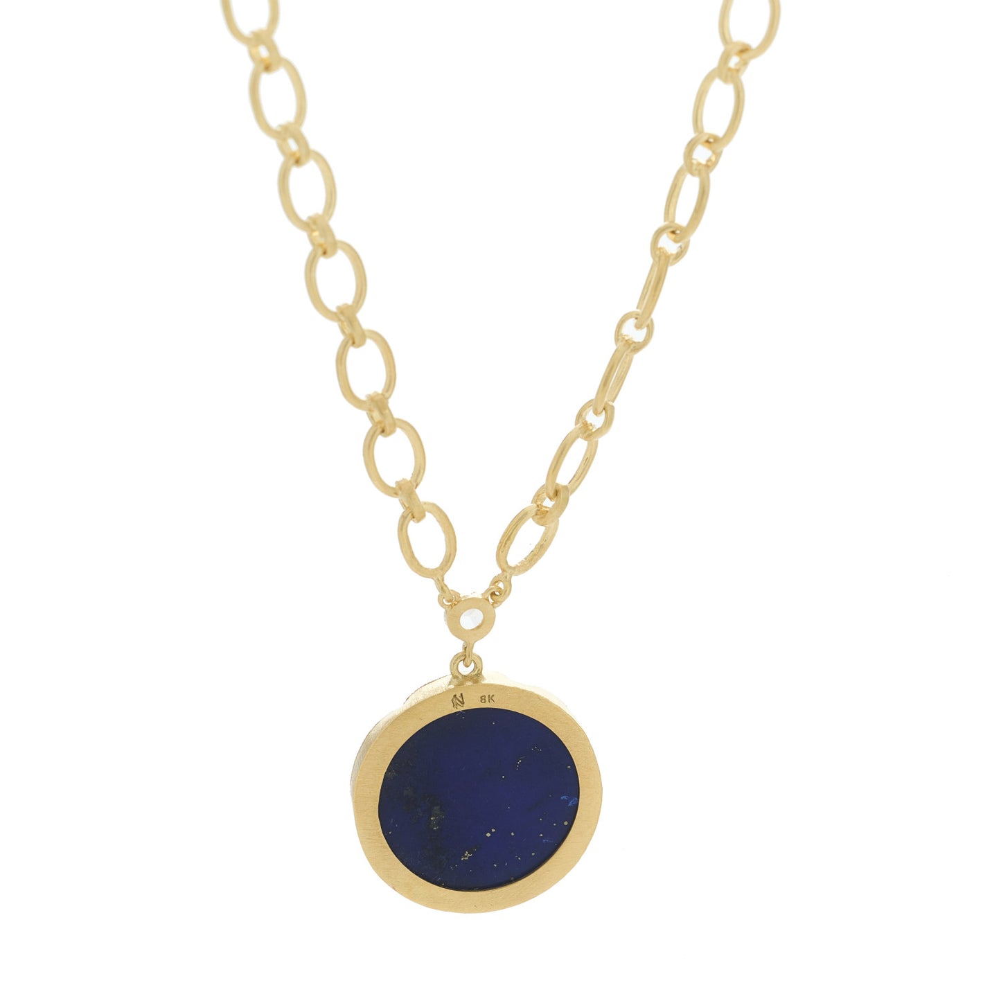 18K Yellow Gold Diamond Lapis Lazuli Oval Link Large Pendant Necklace