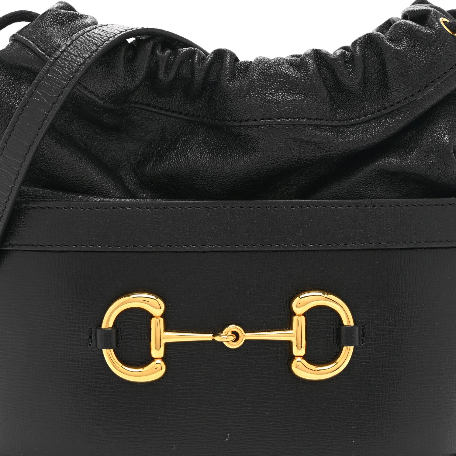 Gucci Azalea Sakai Calfskin Horsebit 1955 Drawstring Bucket Bag Black 9 of 11