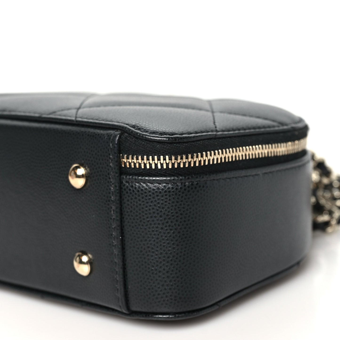 Grained Calfskin Quilted Top Handle Chain Clutch Black