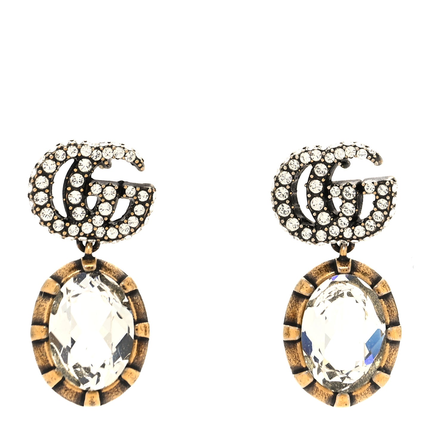 Metal Crystal Double G Drop Earrings Aged Gold