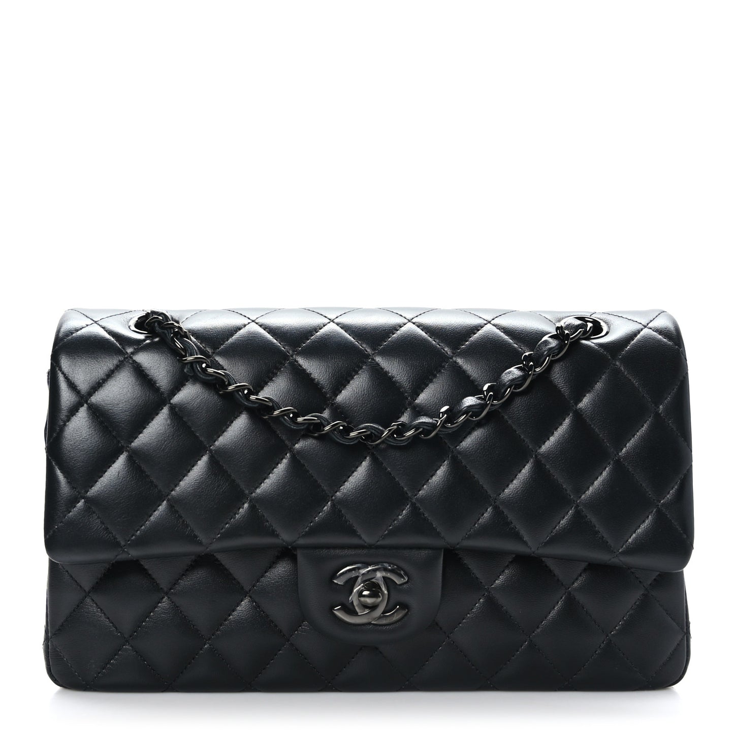 Lambskin Quilted Medium Double Flap So Black