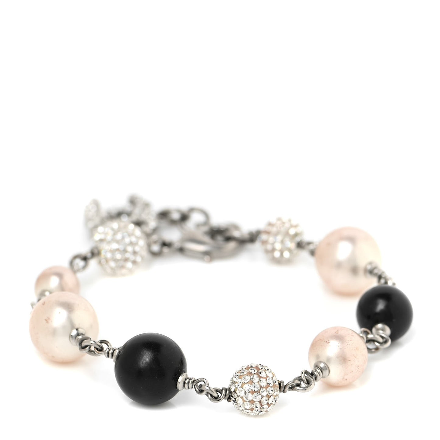 Enamel Pearl Beaded CC Bracelet Black Silver