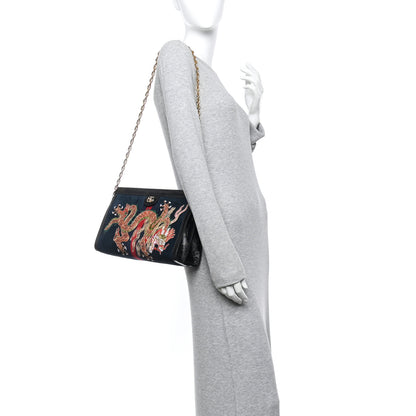 Gucci Suede Patent Web Dragon Embroidered Medium Ophidia Chain Shoulder Bag Blue Multicolor Black 3 of 21