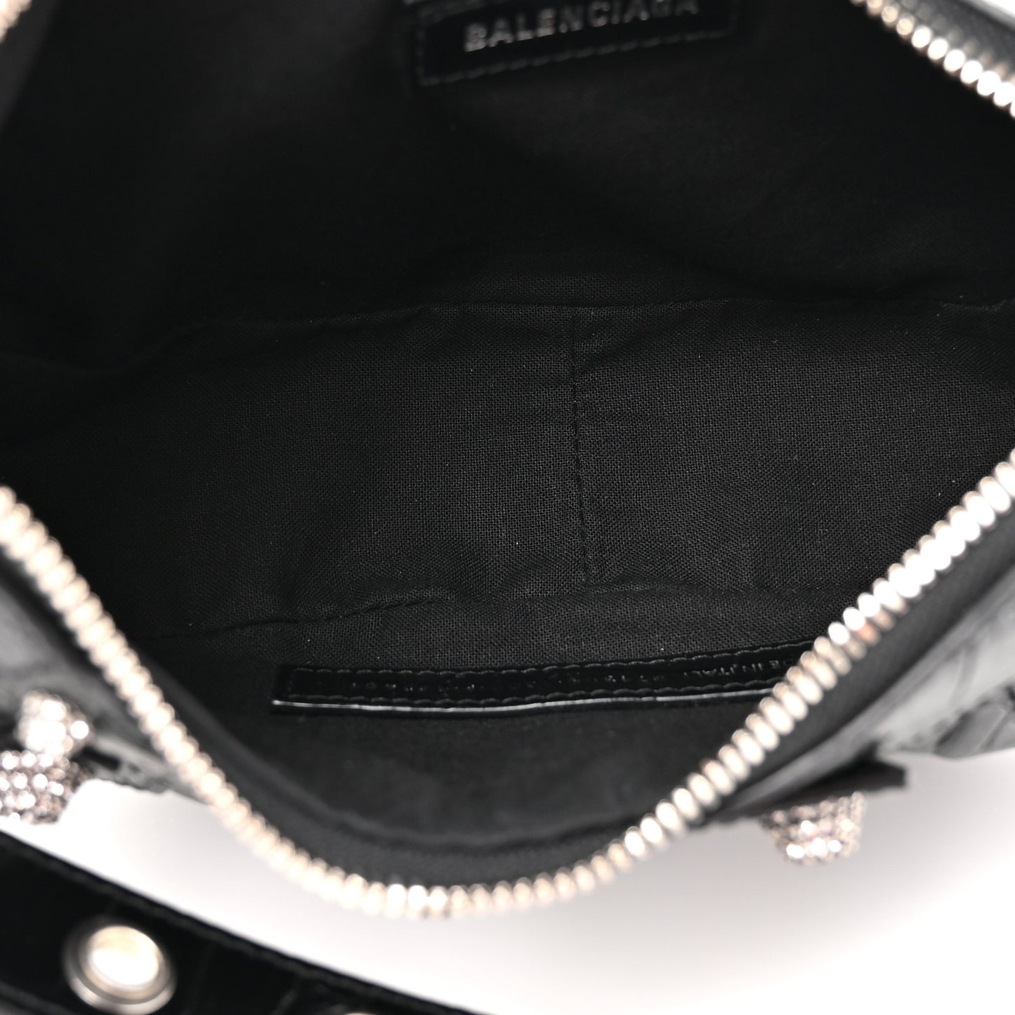 Extra Supple Calfskin Crystal Crocodile Embossed Le Cagole Shoulder Bag XS Black