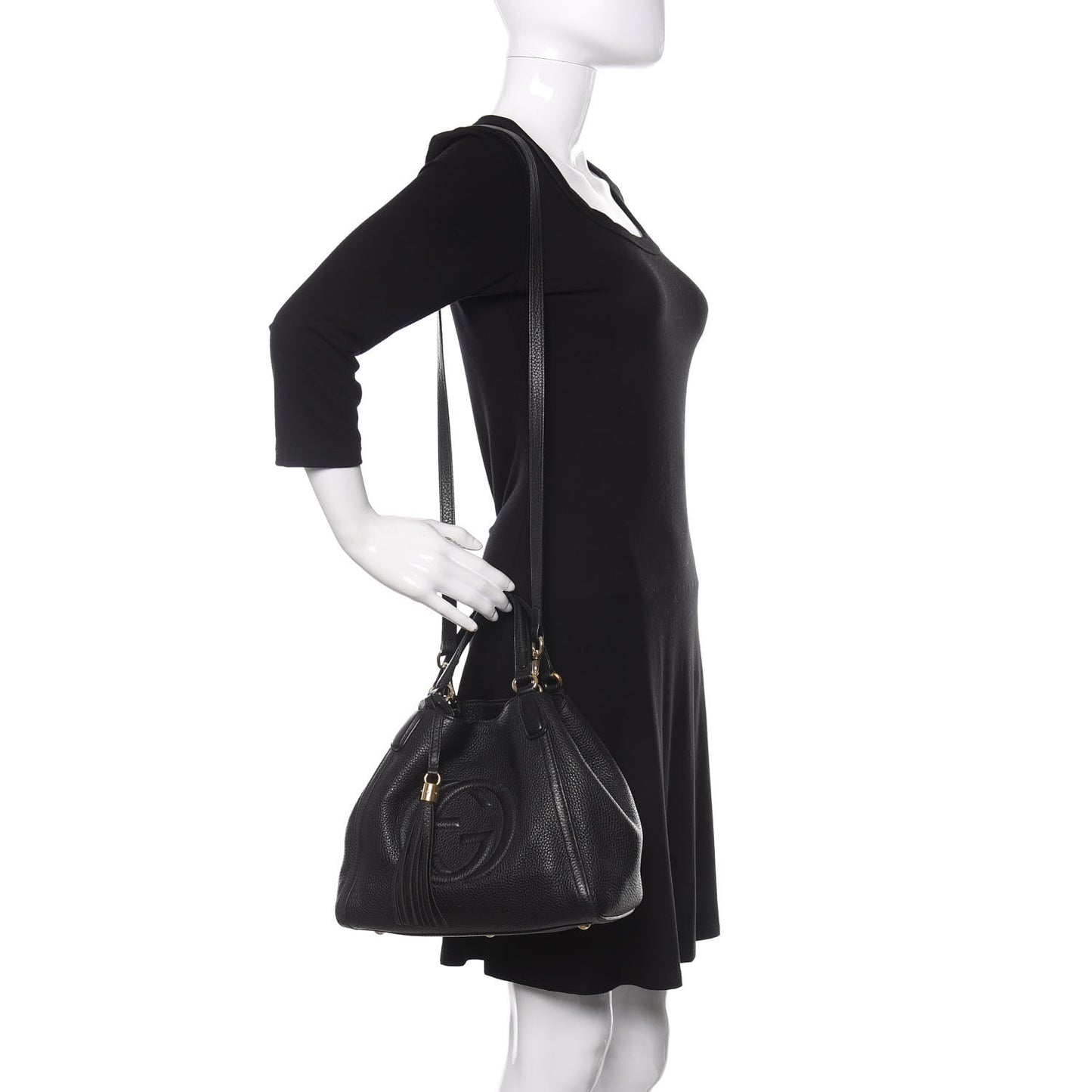 Pebbled Calfskin Small Soho Shoulder Bag Black