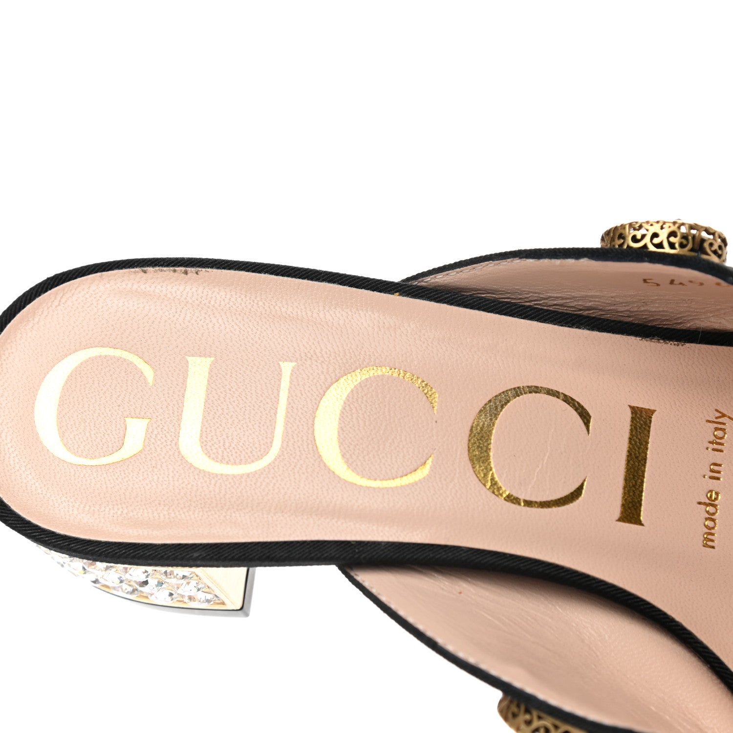 Gucci Moire Fabric Crystal Embellished Lyric Slide Sandals 36 Black 7 of 11