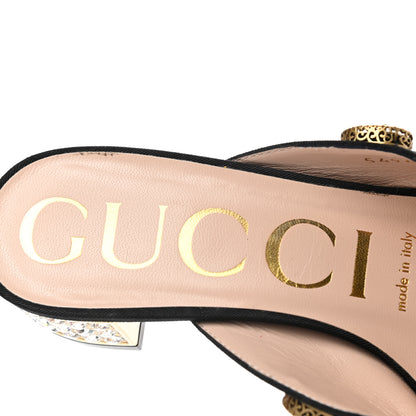 Gucci Moire Fabric Crystal Embellished Lyric Slide Sandals 36 Black 7 of 11