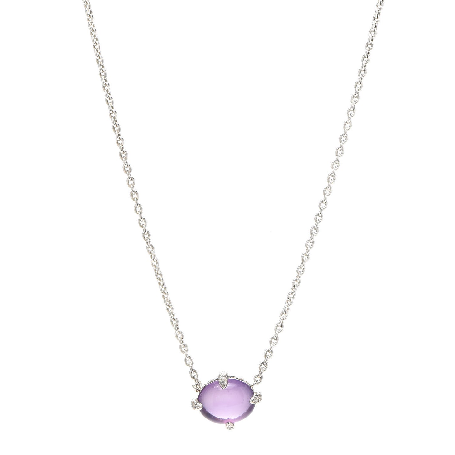 Sterling Silver Diamond Amethyst Oval Chatelaine Pendant Necklace