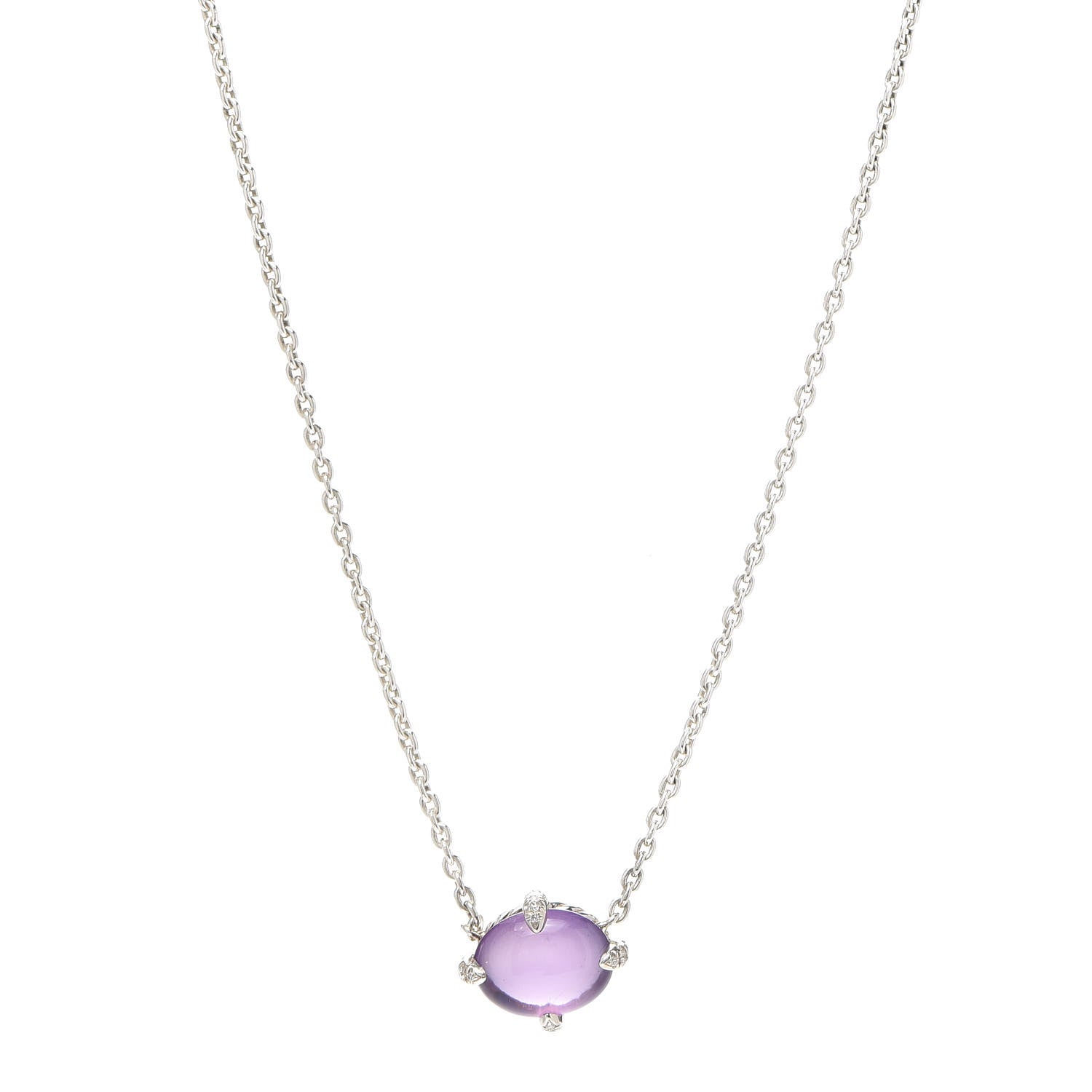 David Yurman Sterling Silver Diamond Amethyst Oval Chatelaine Pendant Necklace 1 of 5