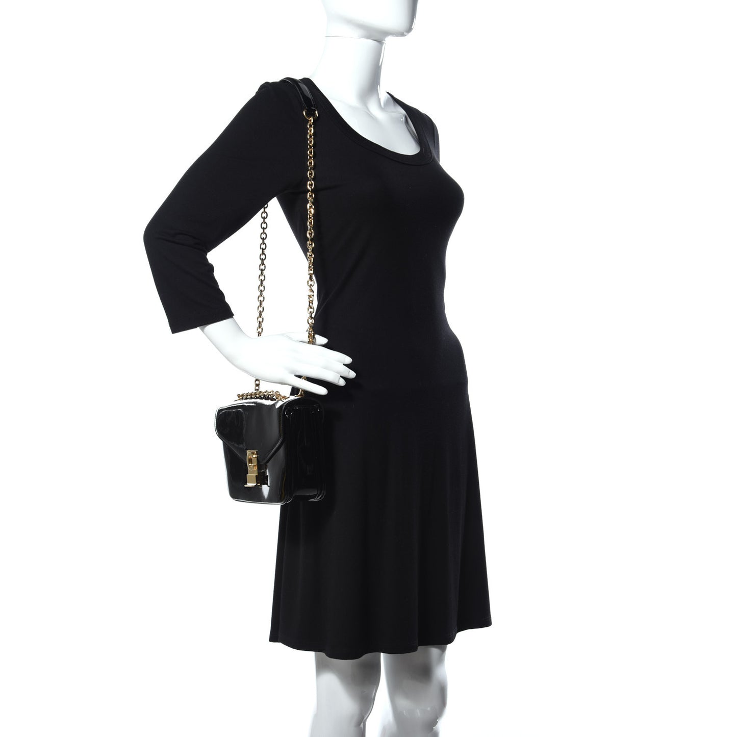 Patent Calfskin Medium C Bag Black