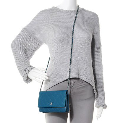 Chanel Lambskin Quilted CC Wallet On Chain Turquoise 2 of 9
