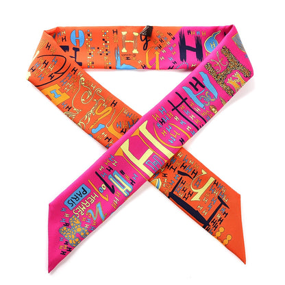 Hermes Silk 1001 H Twilly Orange Fuchsia Bleu 1 of 7
