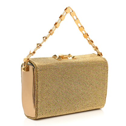 Valentino Garavani Metallic Calfskin Beaded Rockstud Evening Clutch Antique Bronze 3 of 13